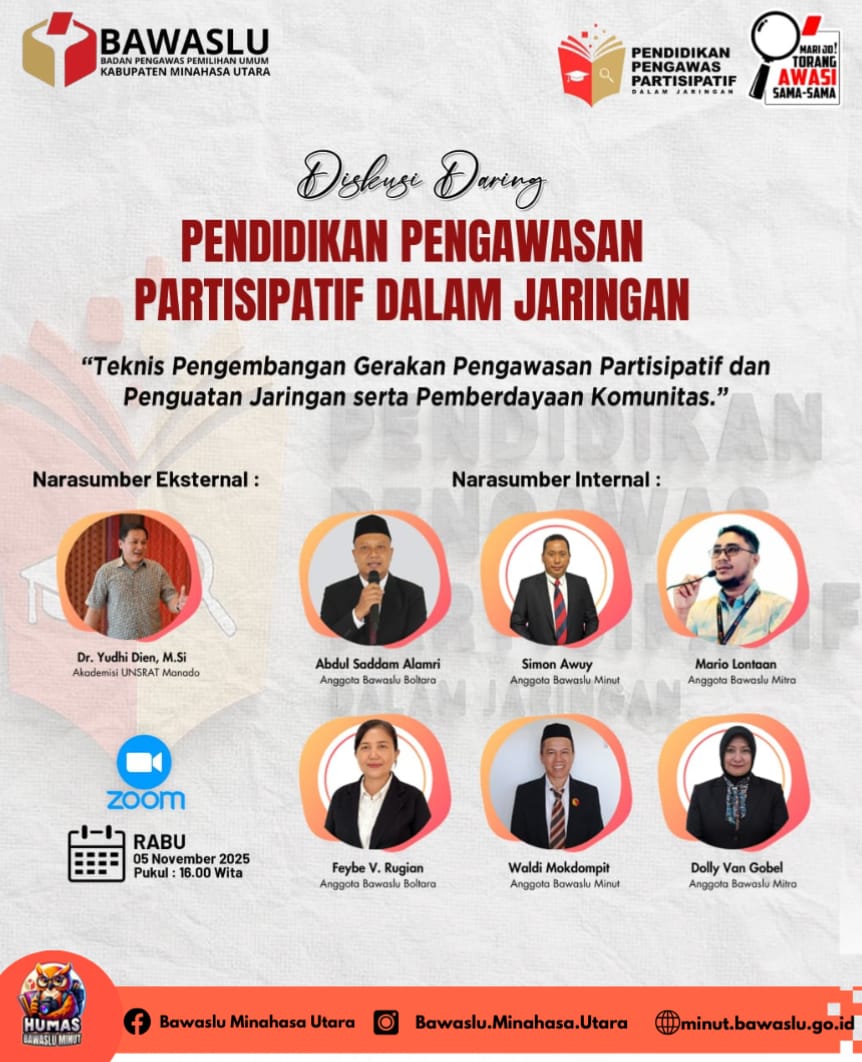 Flyer Diskusi Daring P2P Bawaslu Minahasa Utara